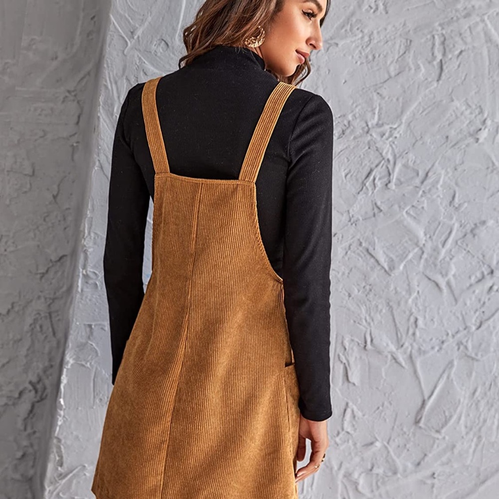 Floerns Women's Corduroy Button Down Pinafore Overall Dress with Pockets